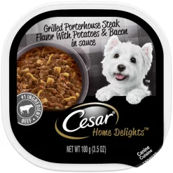 Cesar Home Delights Grilled Porterhouse Steak Flavor with Potatoes & Bacon in Sauce Dog Food Trays