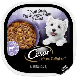 Cesar Home Delights T-Bone Steak, Egg & Cheese Flavor with Potatoes in Sauce Dog Food Trays