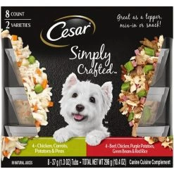 Cesar Simply Crafted Variety Pack Chicken, Carrots, Potatoes & Peas, & Beef, Chicken, Purple Potatoes, Green Beans & Red Rice Wet Dog Food Topper