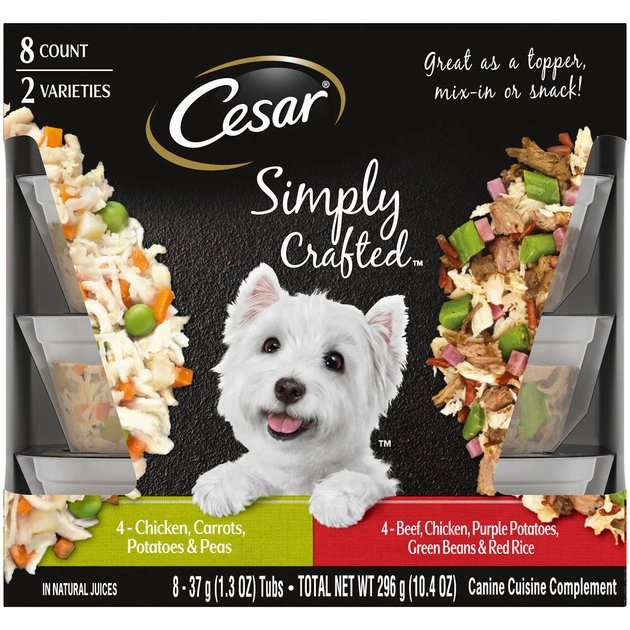 Cesar Simply Crafted Variety Pack Chicken, Carrots, Potatoes & Peas, & Beef, Chicken, Purple Potatoes, Green Beans & Red Rice Wet Dog Food Topper 1 Cesar Simply Crafted Variety Pack Chicken, Carrots, Potatoes & Peas, & Beef, Chicken, Purple Potatoes, Green Beans & Red Rice Wet Dog Food Topper