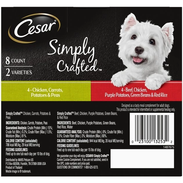 Cesar Simply Crafted Variety Pack Chicken, Carrots, Potatoes & Peas, & Beef, Chicken, Purple Potatoes, Green Beans & Red Rice Wet Dog Food Topper 2 Cesar Simply Crafted Variety Pack Chicken, Carrots, Potatoes & Peas, & Beef, Chicken, Purple Potatoes, Green Beans & Red Rice Wet Dog Food Topper - Image 2