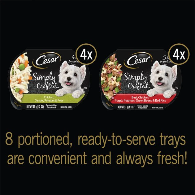 Cesar Simply Crafted Variety Pack Chicken, Carrots, Potatoes & Peas, & Beef, Chicken, Purple Potatoes, Green Beans & Red Rice Wet Dog Food Topper 3 Cesar Simply Crafted Variety Pack Chicken, Carrots, Potatoes & Peas, & Beef, Chicken, Purple Potatoes, Green Beans & Red Rice Wet Dog Food Topper - Image 3