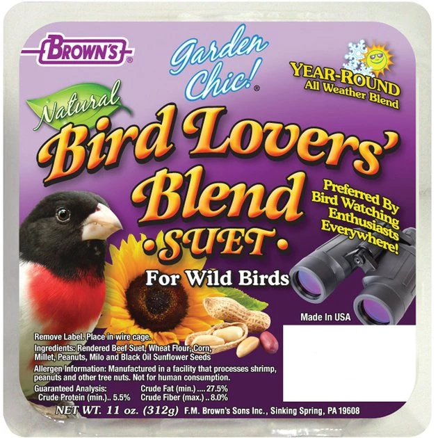 Brown's Garden Chic! Bird Lovers' Blend Suet Cake Wild Bird Food 1 Brown's Garden Chic! Bird Lovers' Blend Suet Cake Wild Bird Food