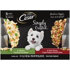 Cesar Simply Crafted Variety Pack Chicken, Carrots & Green Beans & Beef, Chicken, Purple Potatoes, Peas & Carrots Wet Dog Food Topper, 1.3-oz can, 16 count