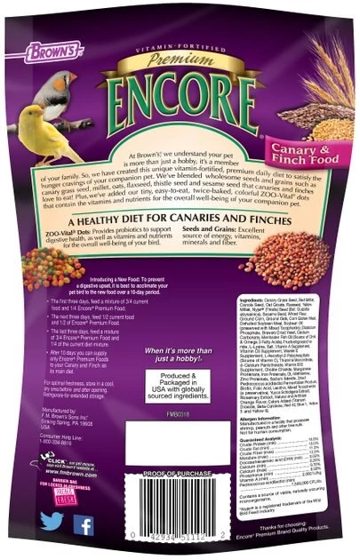 Brown's Encore Premium Canary & Finch Bird Food, 1-lb bag 2 Brown's Encore Premium Canary & Finch Bird Food, 1-lb bag - Image 2