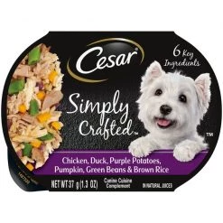 Cesar Simply Crafted Chicken, Duck, Purple Potatoes, Pumpkin, Green Beans & Brown Rice Wet Dog Food Meal Topper, 1.3-oz tray, case of 10