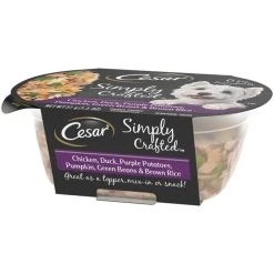 Cesar Simply Crafted Chicken, Duck, Purple Potatoes, Pumpkin, Green Beans & Brown Rice Wet Dog Food Meal Topper, 1.3-oz tray, case of 10 -Brown's || Barkworthies || Cesar Sales 265562 PT2. SY630 V1609806164