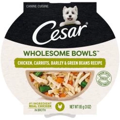 Cesar Wholesome Bowls Chicken, Carrots, Barley & Green Beans Recipe Wet Dog Food, 3-oz tray, case of 10