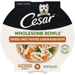 Cesar Wholesome Bowls Chicken, Sweet Potato & Green Beans Recipe Wet Dog Food, 3-oz tray, case of 10