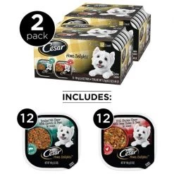 Cesar Home Delights BBQ Chicken Flavor & Braised Rib Flavor Variety Pack Wet Dog Food, 3.5-oz tray, case of 24 -Brown's || Barkworthies || Cesar Sales 271282 PT2. SY630 V1621303351