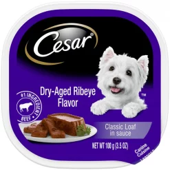 Brown's || Barkworthies || Cesar Sales 21 Cesar Dry-Aged Ribeye Flavor Classic Loaf in Sauce Wet Dog Food, 3.5-oz tray, case of 24