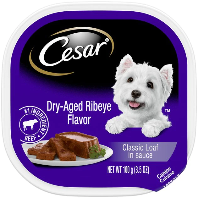 Cesar Dry-Aged Ribeye Flavor Classic Loaf in Sauce Wet Dog Food, 3.5-oz tray, case of 24 1 Cesar Dry-Aged Ribeye Flavor Classic Loaf in Sauce Wet Dog Food, 3.5-oz tray, case of 24