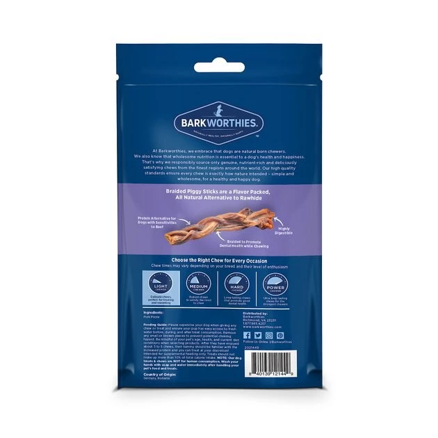Barkworthies Braided Piggy Sticks Small Dog Grain-Free Dog Treats, 3 count 2 Barkworthies Braided Piggy Sticks Small Dog Grain-Free Dog Treats, 3 count - Image 2