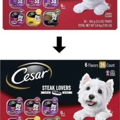 Cesar||Bones & Chews Cesar Steak Lovers Food Trays + Bones & Chews All Natural Grain-Free Jerky Made with Real Beef Dog Treats -Brown's || Barkworthies || Cesar Sales 292844 PT3. SY630 V1620011236