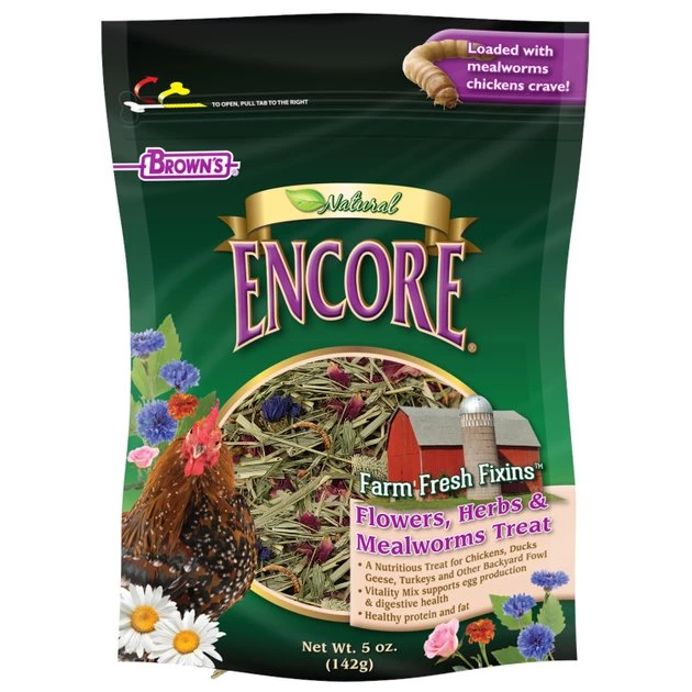 Brown's Encore Natural Farm Fresh Fixins Flowers, Herbs & Mealworms Bird Treats, 5-oz bag 1 Brown's Encore Natural Farm Fresh Fixins Flowers, Herbs & Mealworms Bird Treats, 5-oz bag