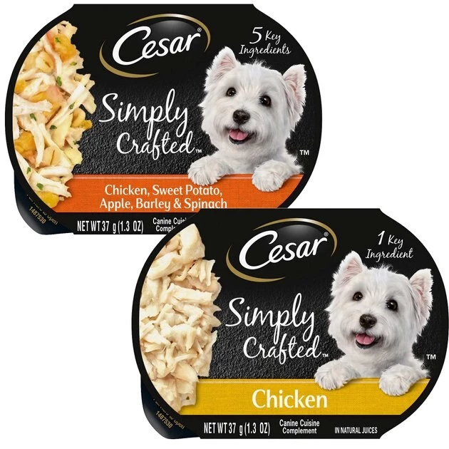 Cesar Simply Crafted Chicken, Sweet Potato, Apple, Barley & Spinach Limited-Ingredient + Chicken Limited-Ingredient Wet Dog Food Topper 1 Cesar Simply Crafted Chicken, Sweet Potato, Apple, Barley & Spinach Limited-Ingredient + Chicken Limited-Ingredient Wet Dog Food Topper