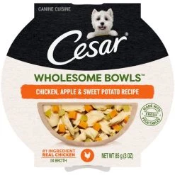 Cesar Wholesome Bowls Chicken, Apple & Sweet Potato Recipe Adult Soft Wet Dog Food Topper, 3-oz Bowl, Case of 10