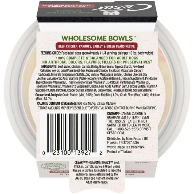 Cesar Wholesome Bowls Variety Pack, Beef, Chicken, Carrots, Barley & Green Beans Recipe & Chicken, Apple & Sweet Potato Recipe Adult Soft Wet Dog Food Topper, 3-oz Bowl, Case of 6 3 Cesar Wholesome Bowls Variety Pack, Beef, Chicken, Carrots, Barley & Green Beans Recipe & Chicken, Apple & Sweet Potato Recipe Adult Soft Wet Dog Food Topper, 3-oz Bowl, Case of 6 - Image 3
