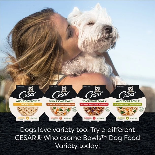 Cesar Wholesome Bowls Variety Pack, Beef, Chicken, Carrots, Barley & Green Beans Recipe & Chicken, Apple & Sweet Potato Recipe Adult Soft Wet Dog Food Topper, 3-oz Bowl, Case of 6 4 Cesar Wholesome Bowls Variety Pack, Beef, Chicken, Carrots, Barley & Green Beans Recipe & Chicken, Apple & Sweet Potato Recipe Adult Soft Wet Dog Food Topper, 3-oz Bowl, Case of 6 - Image 4