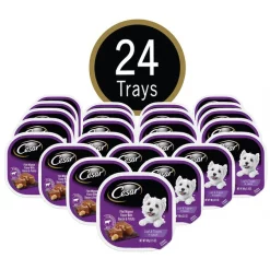 Cesar Loaf & Topper in Sauce Filet Mignon Flavor with Bacon & Potato Dog Food Trays -Brown's || Barkworthies || Cesar Sales 86055 PT2. SY630 V1621545804