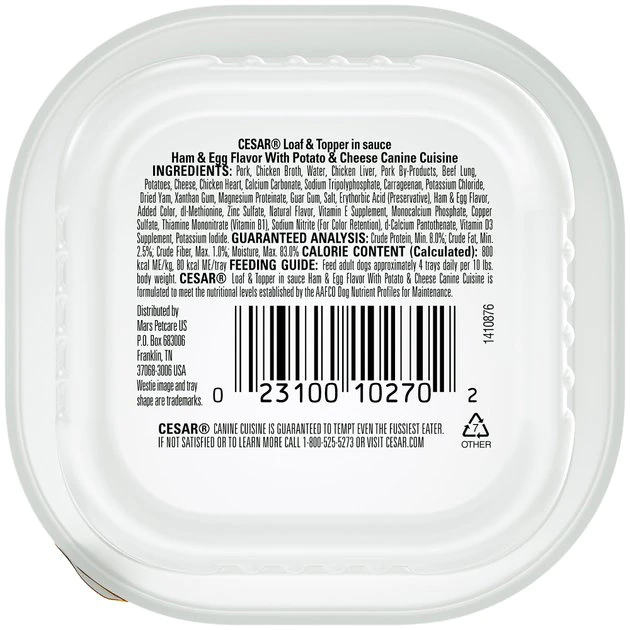 Cesar Loaf & Topper in Sauce Ham & Egg Flavor with Potato & Cheese Dog Food Trays 2 Cesar Loaf & Topper in Sauce Ham & Egg Flavor with Potato & Cheese Dog Food Trays - Image 2
