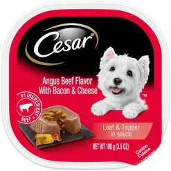 Cesar Loaf & Topper in Sauce Angus Beef Flavor with Bacon & Cheese Dog Food Trays