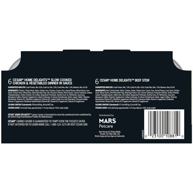 Cesar Home Delights Slow Cooked Chicken & Vegetables & Beef Stew Variety Pack Dog Food Trays 2 Cesar Home Delights Slow Cooked Chicken & Vegetables & Beef Stew Variety Pack Dog Food Trays - Image 2