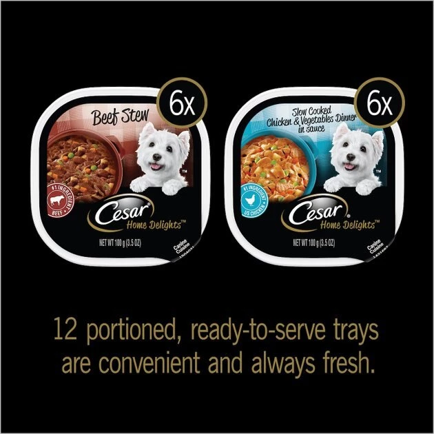 Cesar Home Delights Slow Cooked Chicken & Vegetables & Beef Stew Variety Pack Dog Food Trays 3 Cesar Home Delights Slow Cooked Chicken & Vegetables & Beef Stew Variety Pack Dog Food Trays - Image 3