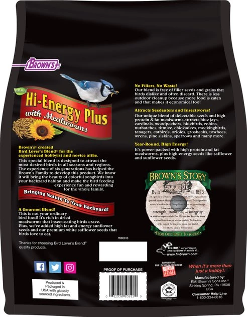 Brown's Bird Lover's Blend Hi-Energy Plus with Mealworms Wild Bird Food 2 Brown's Bird Lover's Blend Hi-Energy Plus with Mealworms Wild Bird Food - Image 2