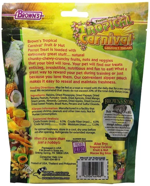 Brown's Tropical Carnival Fruit & Nut Parrot Bird Treats 2 Brown's Tropical Carnival Fruit & Nut Parrot Bird Treats - Image 2